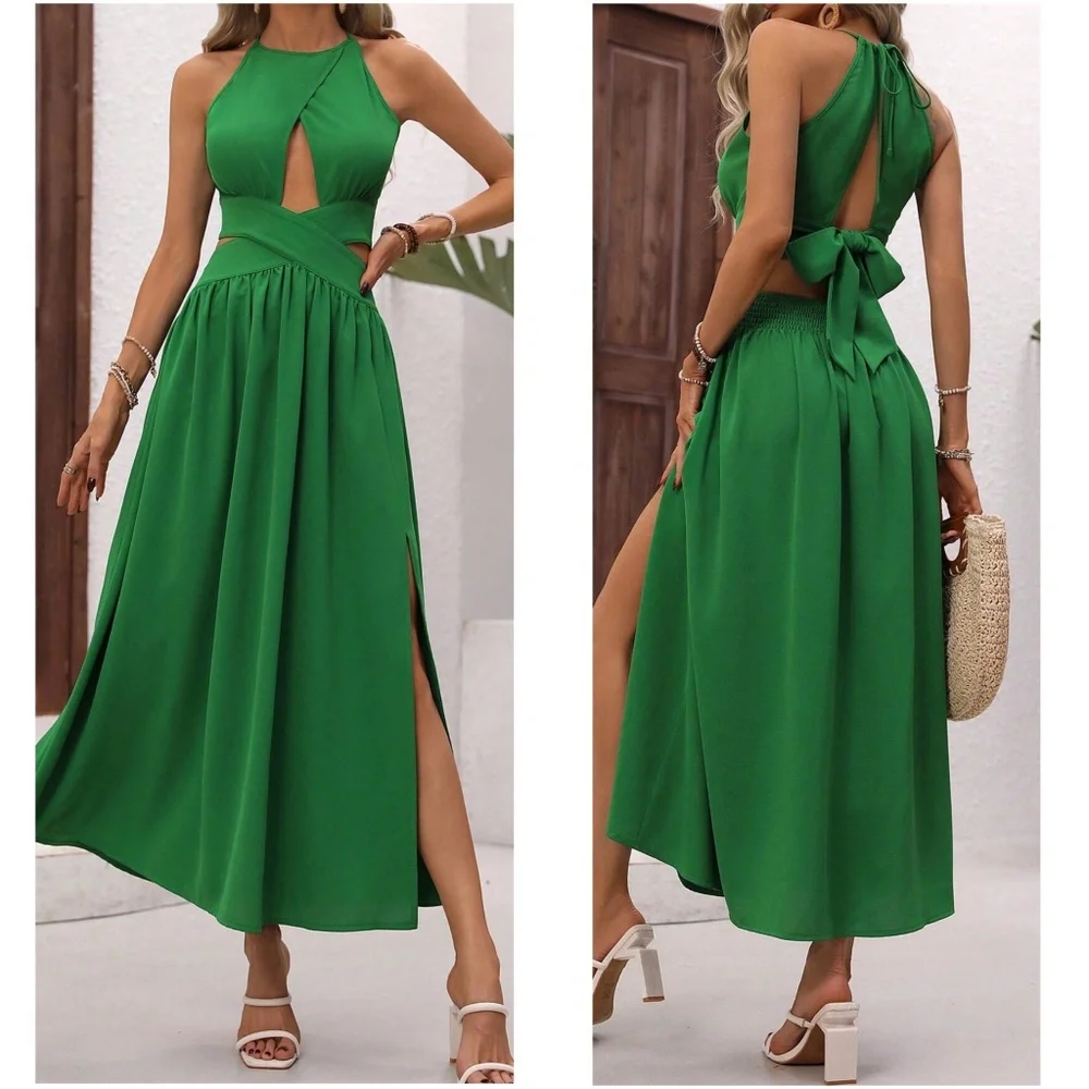 Luxe Cut out Tie Back Split Thigh Party Occasion Dress - Picture 9 of 10